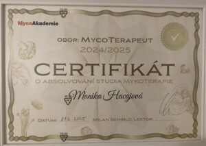 Certifikát mykoterapie – Monika Hacajová