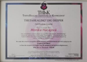 Certifikát ThetaHealing – Monika Hacajová